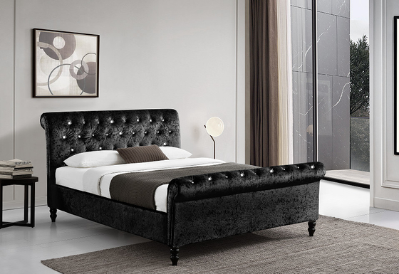 Quadro preto estofado da cama de trenó da madeira compensada com a cabeceira/Footboard dos botões de Dimond