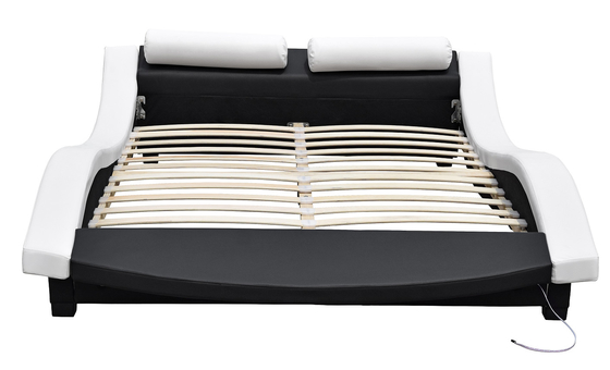 A forma de onda estofou a madeira compensada de couro do plutônio do quadro da cama com Footboard do diodo emissor de luz