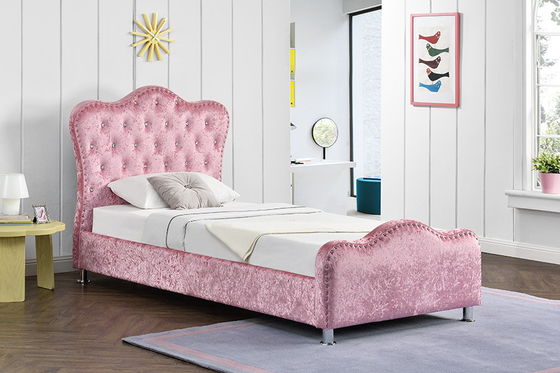 Quadro estofado rosa da cama da madeira compensada da menina com a cabeceira dos botões de Dimond