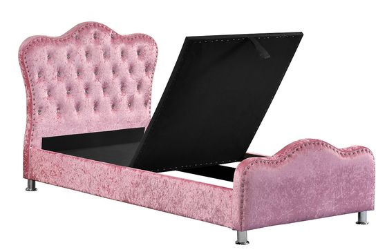 Quadro estofado rosa da cama da madeira compensada da menina com a cabeceira dos botões de Dimond