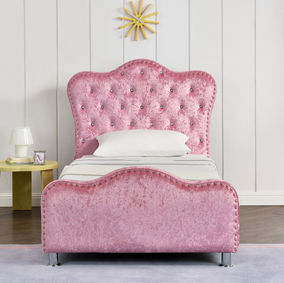Quadro estofado rosa da cama da madeira compensada da menina com a cabeceira dos botões de Dimond