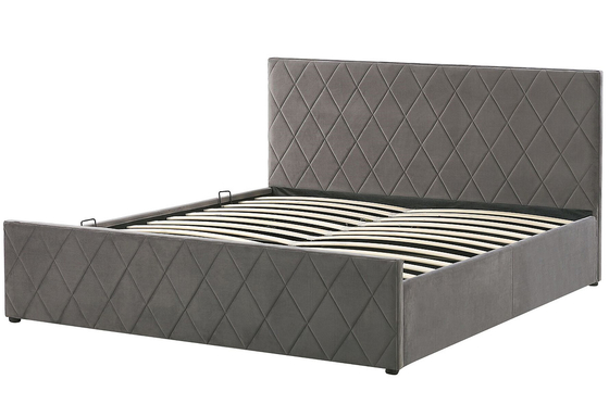 Armazenamento estofado do elevador de Grey Velvet Fabric With Gas do quadro da cama da madeira compensada