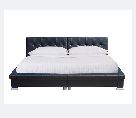 Madeira compensada estofada de couro do quadro da cama do plutônio preta para a mobília do quarto