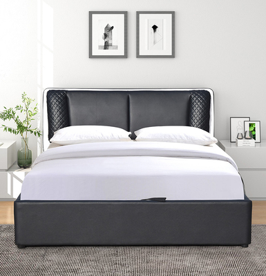 Quadro de madeira da cama da cama de couro do plutônio de SUNNY Classic Black com do elevador armazenamento acima