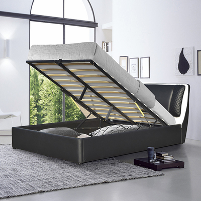 Quadro de madeira da cama da cama de couro do plutônio de SUNNY Classic Black com do elevador armazenamento acima