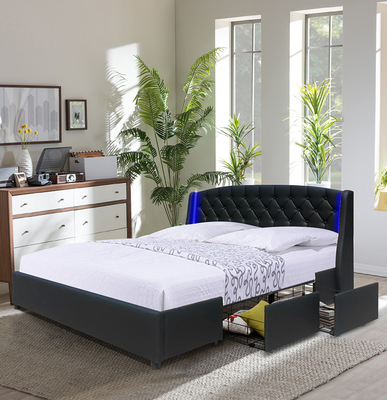 Cama de casal de madeira do MDF do tamanho moderno da rainha com a gaveta da caixa de armazenamento 4