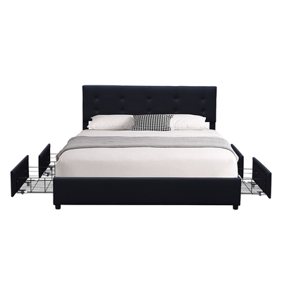 O quadro da cama da cabeceira do rei Size Wood Upholstered de Califórnia adornou com a gaveta do armazenamento quatro