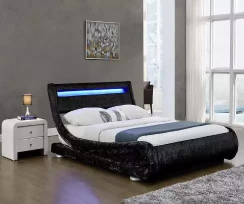 O falso cobre a cama estofada veludo da tela de Curshed com a cabeceira da luz do diodo emissor de luz