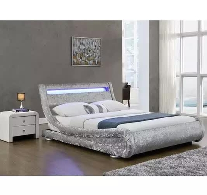 O falso cobre a cama estofada veludo da tela de Curshed com a cabeceira da luz do diodo emissor de luz