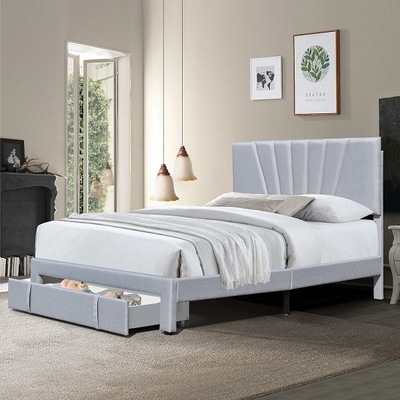 Cama estofada de couro Grey Color With Drawer ergonômico do armazenamento da tela do tamanho da rainha