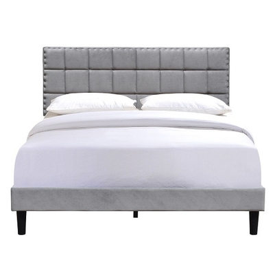 Quadro estofado tamanho Grey With Adjustable Headboard Height escuro da cama da rainha