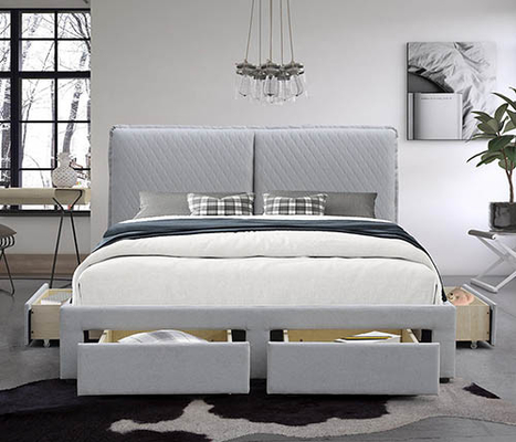 Cabeceira dobro clara do airbag de Grey Linen Tufted Storage Bed 180x200cm com quatro gavetas