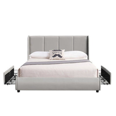 O plutônio adornou o tamanho dobro estofado da rainha do quadro da cama com as gavetas do metal do armazenamento