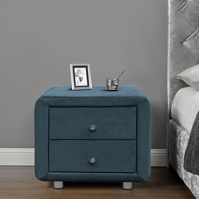 Linho de tabela estofado moderno Grey Velvet Nightstand da cabeceira da tela 2 gavetas