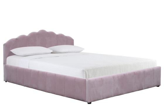 Cama de armazenamento estofada com elevador a gás tamanho duplo tecido de veludo de pelúcia cor de rosa