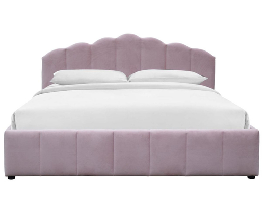 Cama de armazenamento estofada com elevador a gás tamanho duplo tecido de veludo de pelúcia cor de rosa