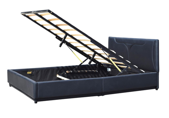 Estrutura de cama de casal estofada de couro otomano preto 4 pés6 cama de armazenamento com elevador a gás