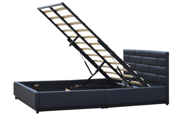 Estrutura de cama de casal estofada de couro otomano preto 4 pés6 cama de armazenamento com elevador a gás
