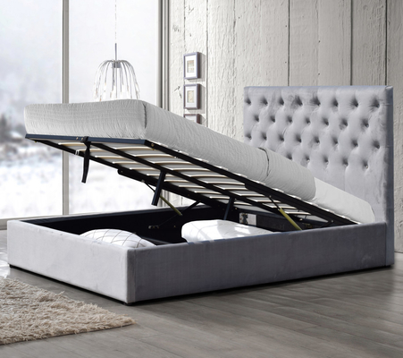 Cama estofada tamanho king size alta e confortável com botões tufados cabeceira cama de armazenamento com elevador a gás