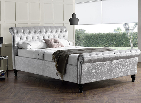 Pistões hidráulicos de cama otomana Chesterfield de veludo macio com armazenamento enorme