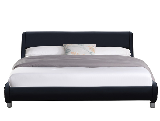 Cama Estofada de Couro Falso Preto Moderna Tamanho Duplo Para Quarto