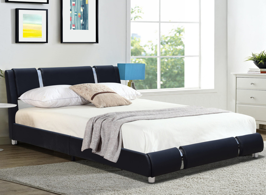 Cabeceira ajustável Queen Size Plataforma Cama Estofada em Couro Sintético Preto