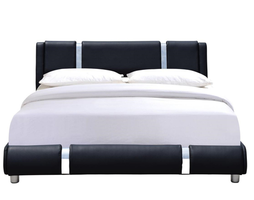 Cabeceira ajustável Queen Size Plataforma Cama Estofada em Couro Sintético Preto