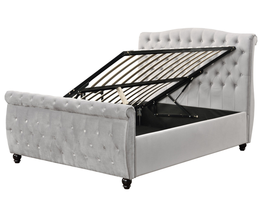 Veludo esmagado Chesterfield Trenó Otomano Cama de Armazenamento Elevador a Gás Abertura Suave