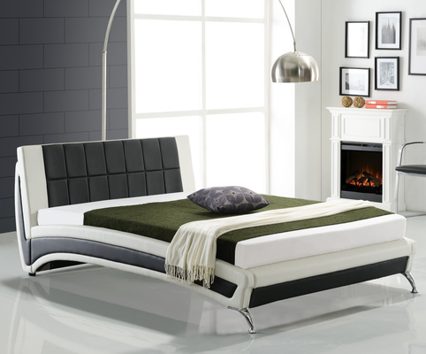 Estrutura de cama estofada em couro sintético sintético preto e branco tamanho super king