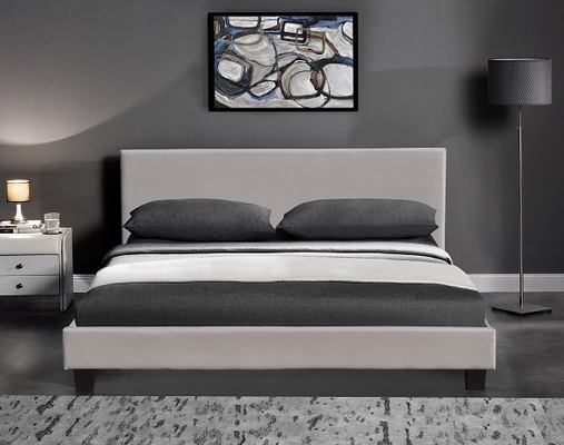 Branco de couro da cama do plutônio dos projetos modernos e luz preta do diodo emissor de luz para o quarto