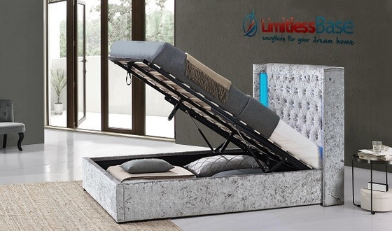 Fabricantes da cama de Grey Crushed Velvet Fabric Upholstered com diodo emissor de luz e Crystal Buttons