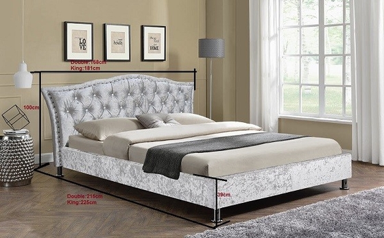 Quadro luxuoso da cama do rei Size Velvet Fabric com adornado e Crystal Headboard