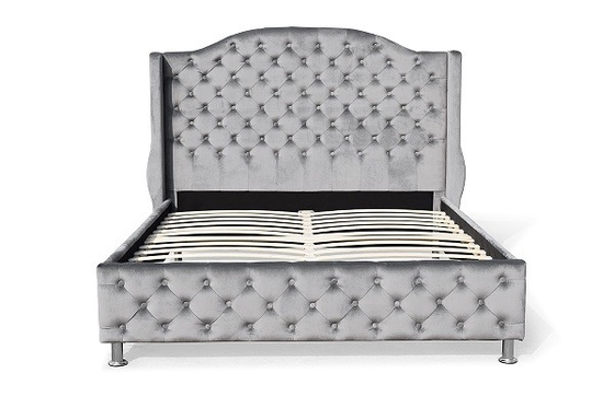 O botão de prata personalizado de Grey Upholstered Bed Velvet Fabric adornou a cabeceira alta