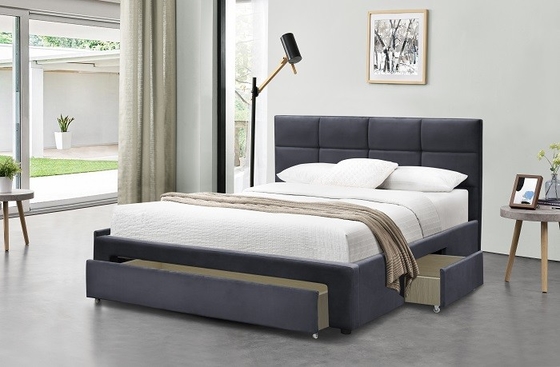 O quadro Grey Dark Blue Black Linen do rei Size Upholstered Bed com tira