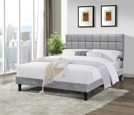 Cabeceira alta do quadro da cama de Grey Fabric King Size Upholstered com a bola de metal pequena