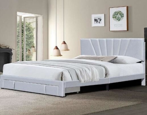 A tela de couro moderna estofou a cama Grey Color With Drawer do armazenamento