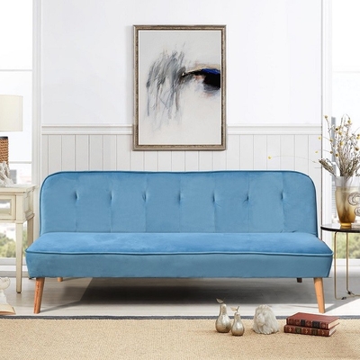 Sofá-cama azul, cadeira moderna de futon estofada, sofá-cama confortável sem braços para sala de estar