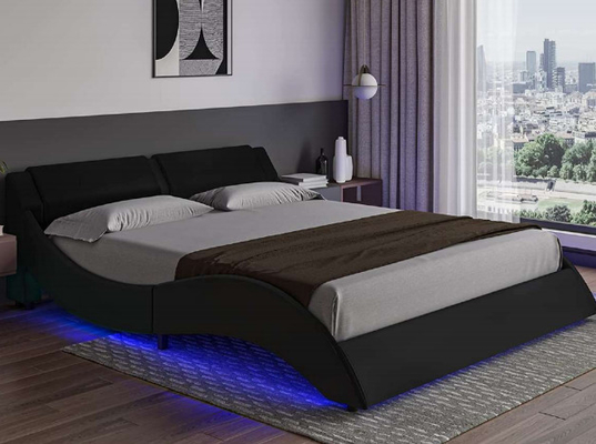 Forma estofada da curva do quadro da cama de Comfortble tela moderna com cabeceira do diodo emissor de luz