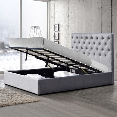 Cabeceira moderna de Grey Crush Velvet With High da cama do rei Size Upholstered Storage