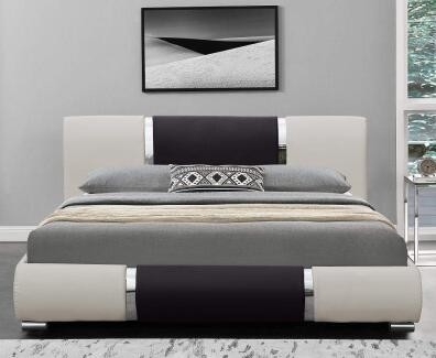 Armação da cama preto e branco da curva do plutônio dos fabricantes de couro minimalistas da cama do projeto da forma