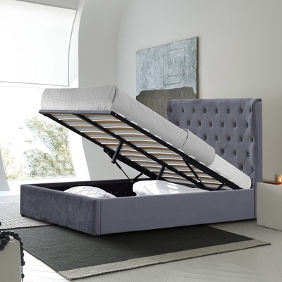 A madeira compensada do quadro da cama de Grey King Size Upholstered Storage fácil monta com cabeceira das orelhas