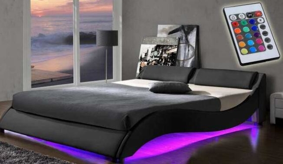 A onda estofada por atacado do quadro da cama da madeira compensada dá forma ao couro do plutônio com diodo emissor de luz