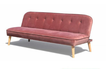 Sofá-cama dobrável de veludo rosa moderno com perna de madeira para casa/apartamento/escritório
