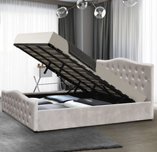O Oem dobro branco do tamanho estofou o perfil baixo do quadro da cama completamente