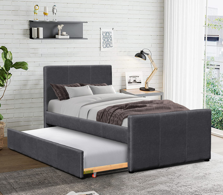 O quadro escuro de Grey Linen Wooden Twin Daybed com telescópico roda para o quarto