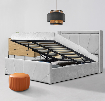 Quadro claro da cama do armazenamento da plataforma do OEM de Grey Fabric com a cabeceira voada estofada