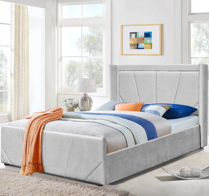 Quadro claro da cama do armazenamento da plataforma do OEM de Grey Fabric com a cabeceira voada estofada