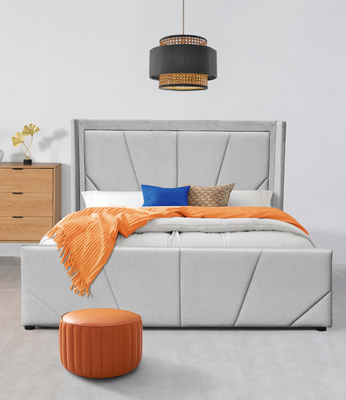 Quadro claro da cama do armazenamento da plataforma do OEM de Grey Fabric com a cabeceira voada estofada