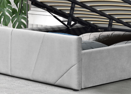 Quadro claro da cama do armazenamento da plataforma do OEM de Grey Fabric com a cabeceira voada estofada