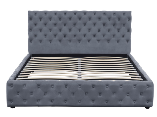 O rei claro Size Upholstered Tufted da cama de Grey Velvet Gas Lift Storage abotoa-se